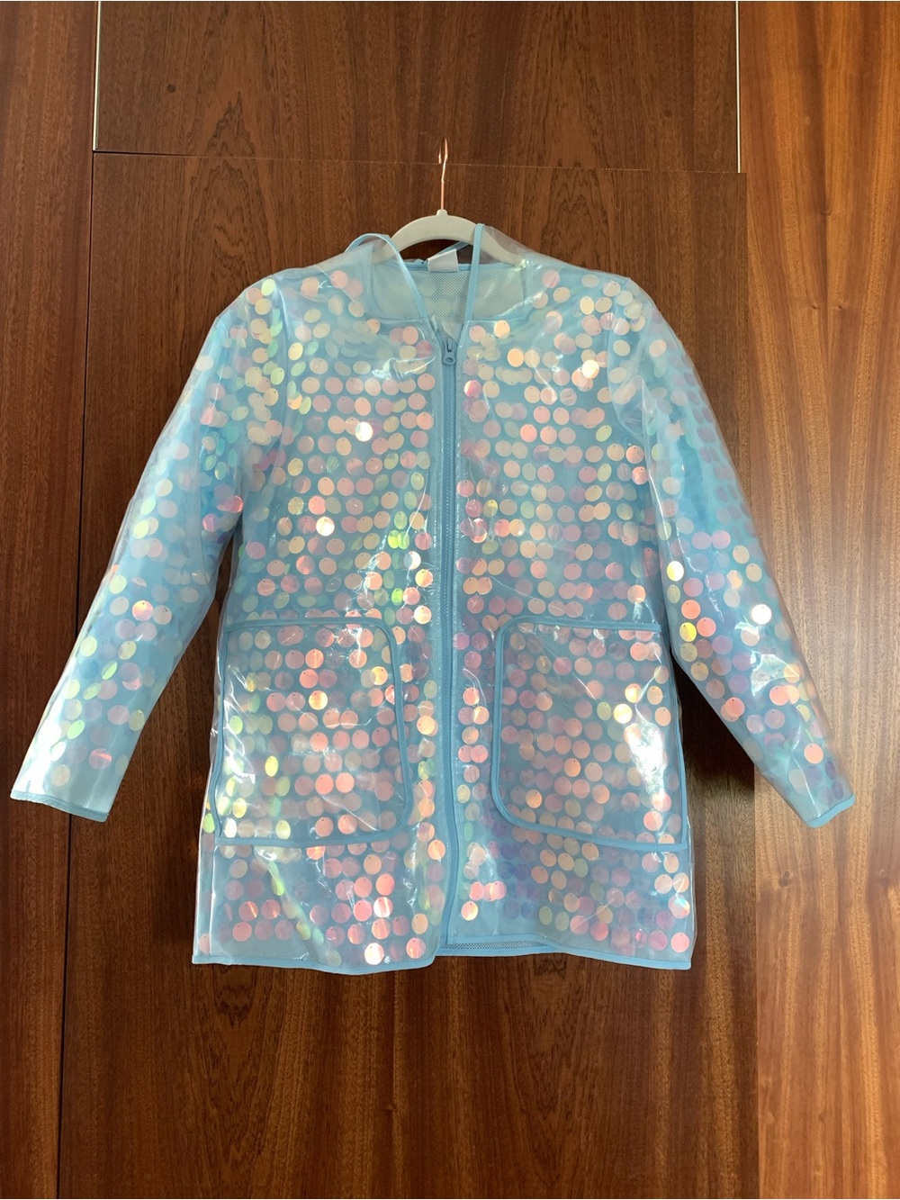 Welaken Iridescent Sequin Light Blue Rain Jacket